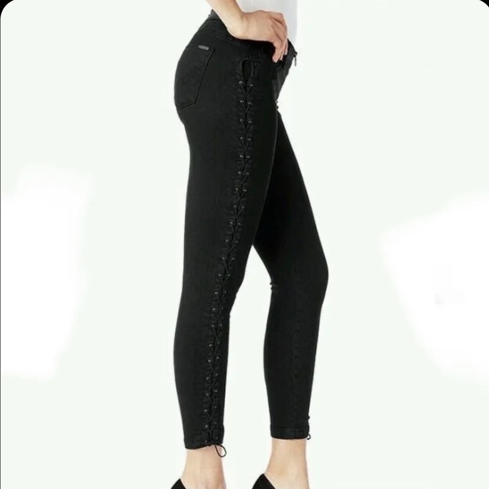Hudson Black Skinny Jeans with Lace Up Sides
